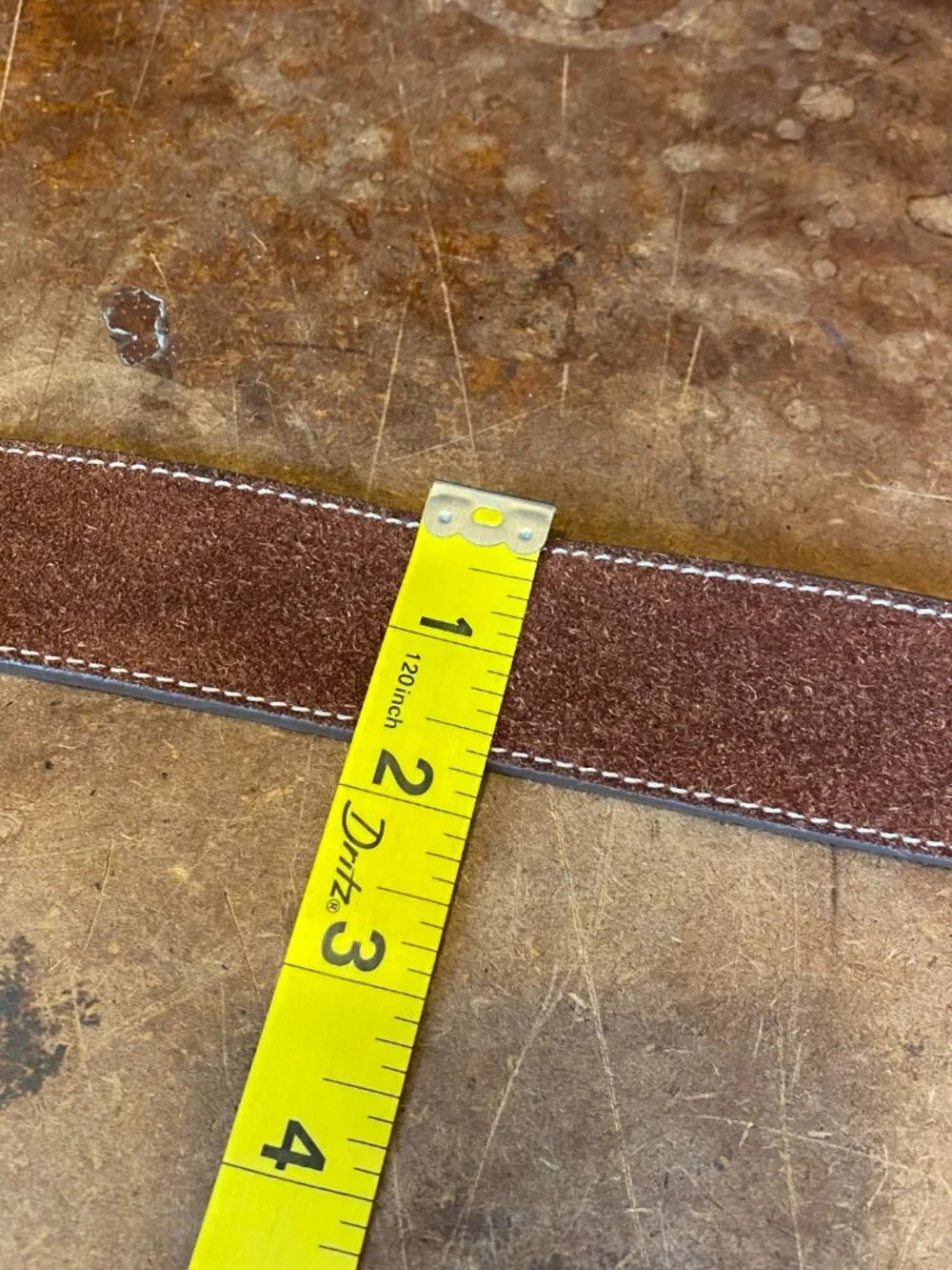Express Belt Brown Suede Leather Square Brass Buckle Square End Size 32 33 MED